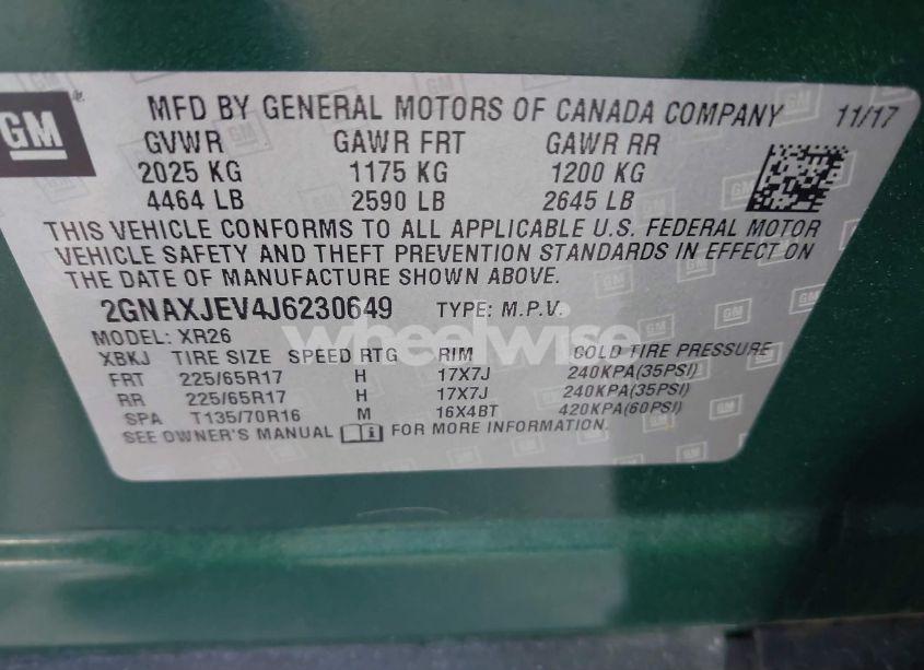 Photo 9 of 2018 Chevrolet Equinox LT (VIN 2GNAXJEV4J6230649)