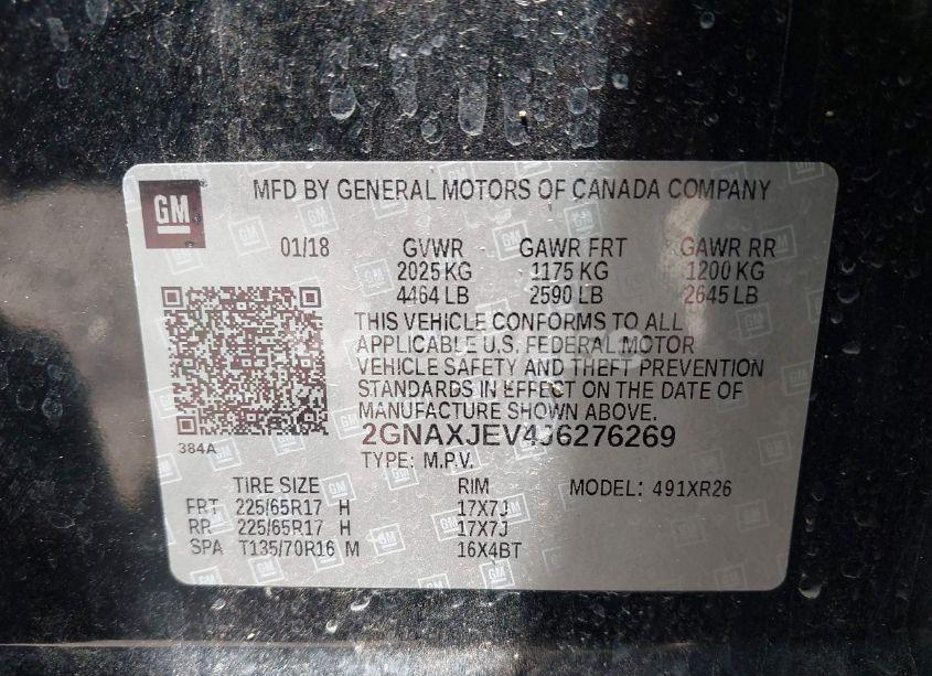 Photo 9 of 2018 Chevrolet Equinox LT (VIN 2GNAXJEV4J6276269)