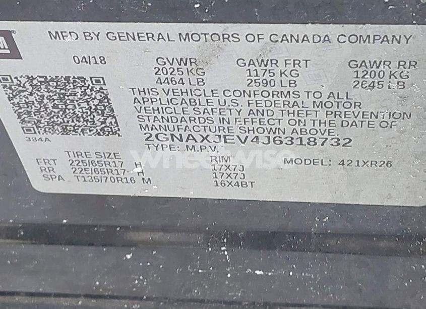 Photo 9 of 2018 Chevrolet Equinox LT (VIN 2GNAXJEV4J6318732)