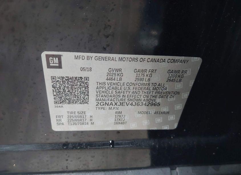 Photo 9 of 2018 Chevrolet Equinox LT (VIN 2GNAXJEV4J6342965)