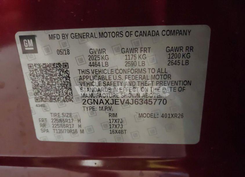 Photo 9 of 2018 Chevrolet Equinox LT (VIN 2GNAXJEV4J6345770)