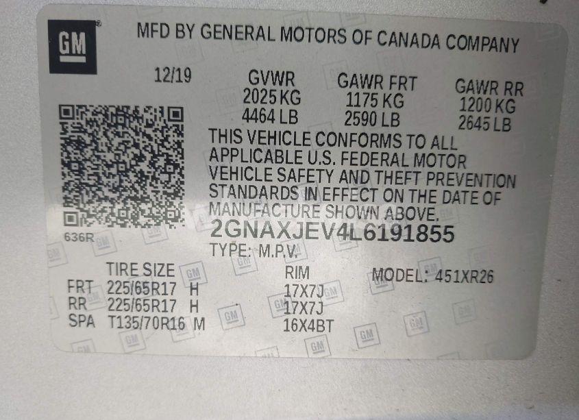 Photo 9 of 2020 Chevrolet Equinox FWD 2FL (VIN 2GNAXJEV4L6191855)