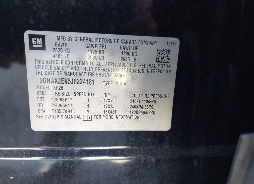 Photo 9 of 2018 Chevrolet Equinox LT (VIN 2GNAXJEV5J6224181)