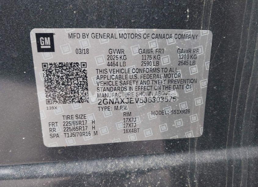 Photo 9 of 2018 Chevrolet Equinox LT (VIN 2GNAXJEV5J6303575)