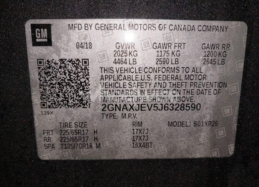 Photo 9 of 2018 Chevrolet Equinox LT (VIN 2GNAXJEV5J6328590)