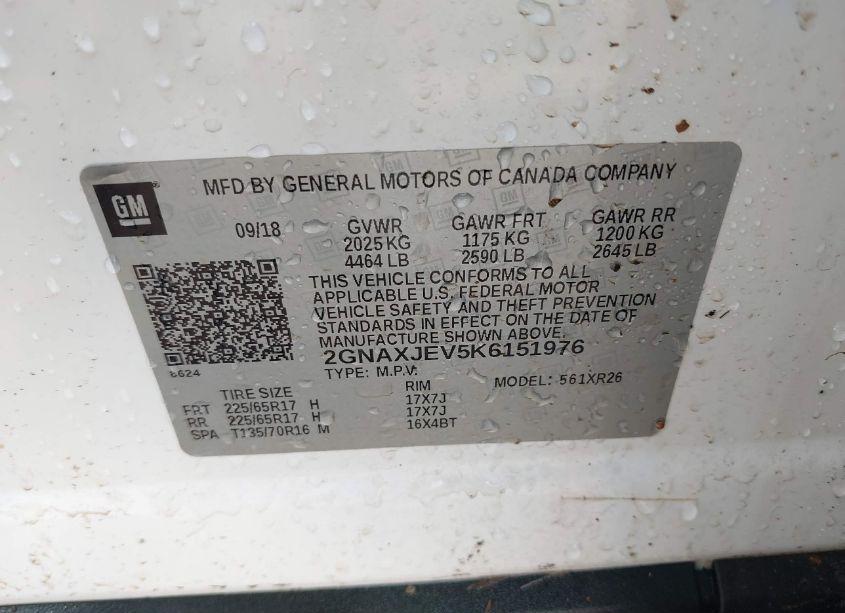 Photo 9 of 2019 Chevrolet Equinox LT (VIN 2GNAXJEV5K6151976)