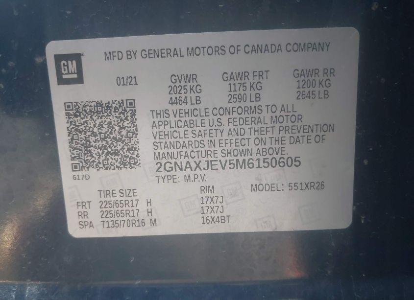 Photo 9 of 2021 Chevrolet Equinox FWD 2FL (VIN 2GNAXJEV5M6150605)