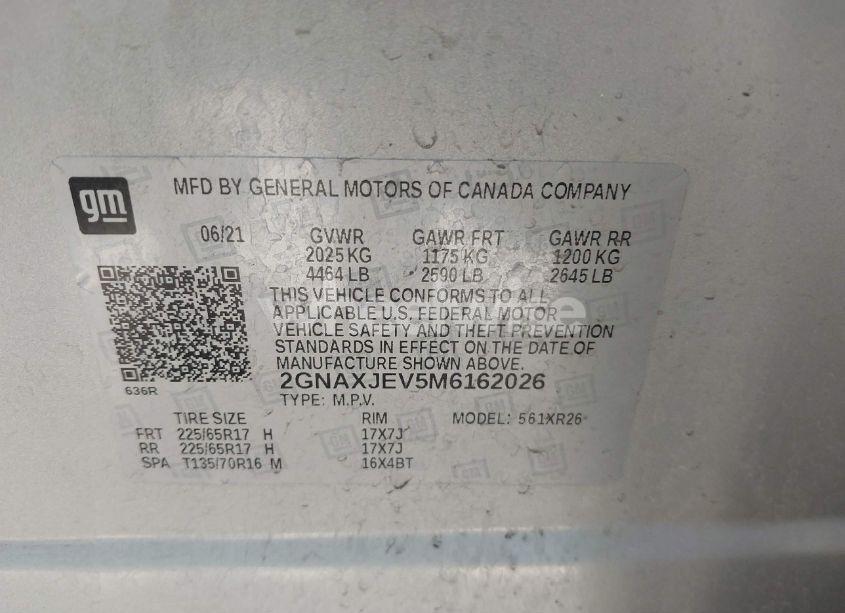 Photo 9 of 2021 Chevrolet Equinox FWD 2FL (VIN 2GNAXJEV5M6162026)