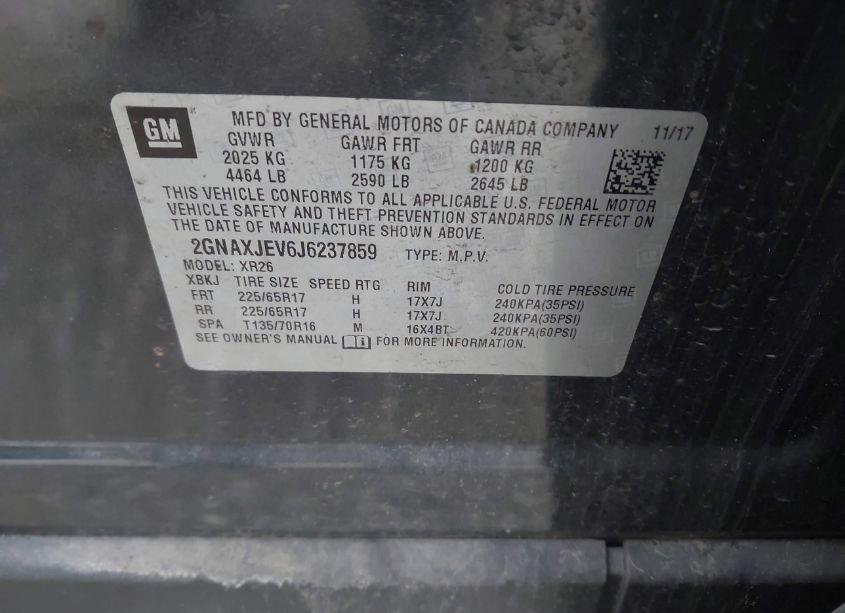 Photo 9 of 2018 Chevrolet Equinox LT (VIN 2GNAXJEV6J6237859)