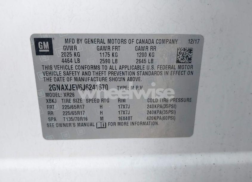 Photo 9 of 2018 Chevrolet Equinox LT (VIN 2GNAXJEV6J6241670)