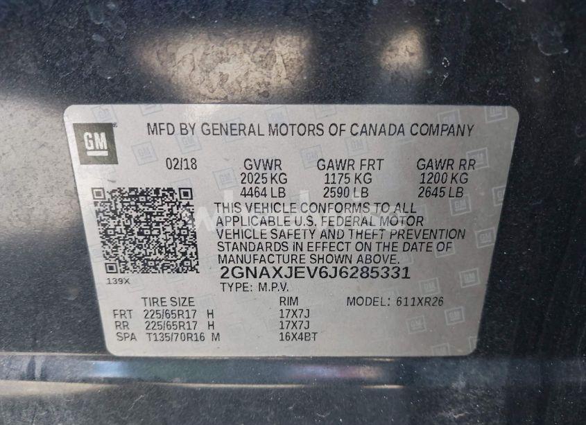 Photo 9 of 2018 Chevrolet Equinox LT (VIN 2GNAXJEV6J6285331)