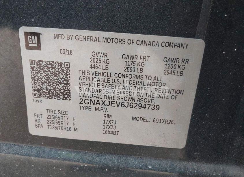 Photo 9 of 2018 Chevrolet Equinox LT (VIN 2GNAXJEV6J6294739)