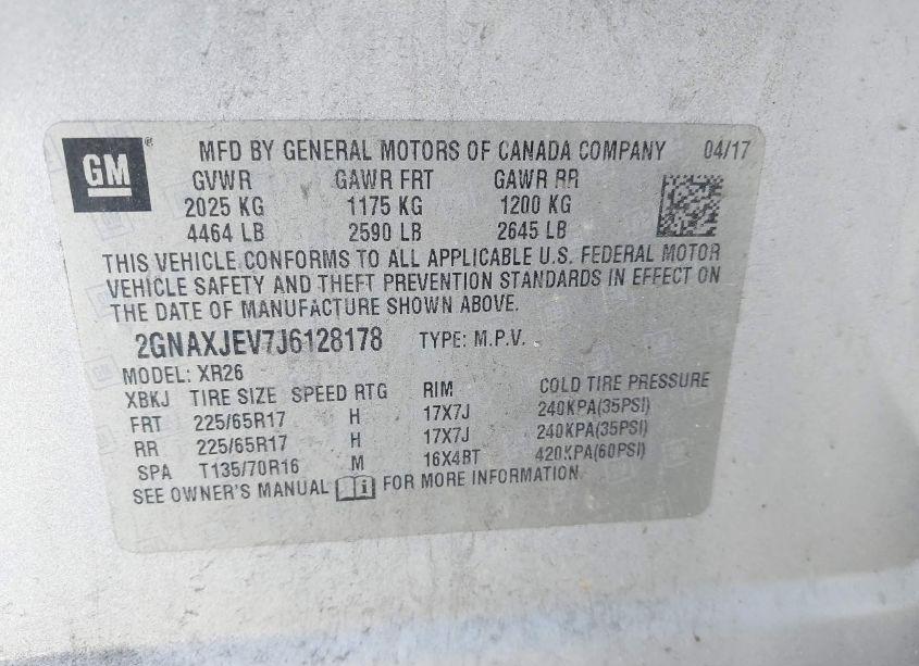 Photo 9 of 2018 Chevrolet Equinox LT (VIN 2GNAXJEV7J6128178)