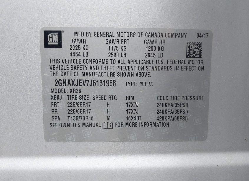 Photo 9 of 2018 Chevrolet Equinox LT (VIN 2GNAXJEV7J6131968)