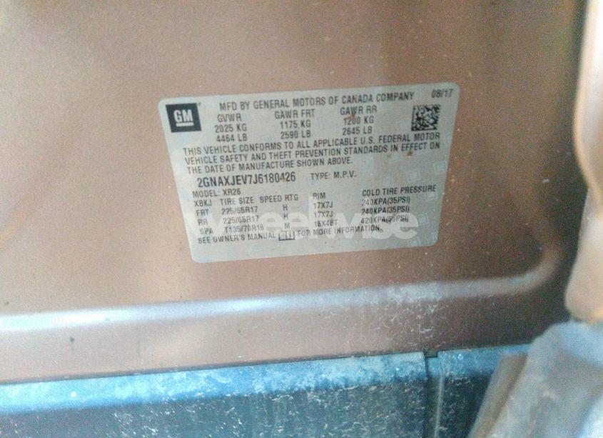 Photo 9 of 2018 Chevrolet Equinox LT (VIN 2GNAXJEV7J6180426)