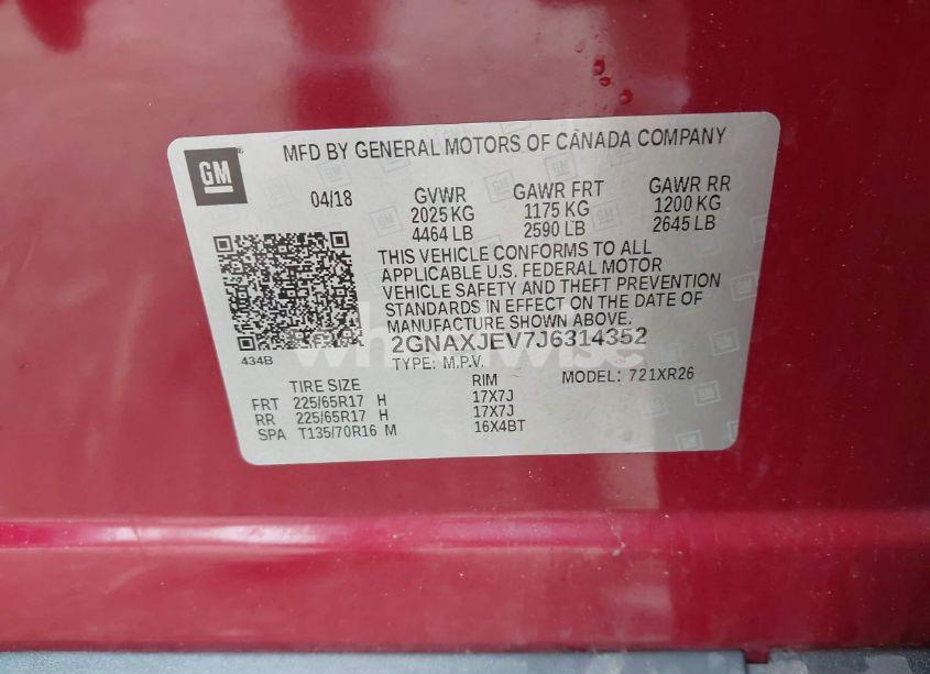 Photo 9 of 2018 Chevrolet Equinox LT (VIN 2GNAXJEV7J6314352)