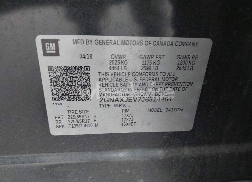 Photo 9 of 2018 Chevrolet Equinox LT (VIN 2GNAXJEV7J6314464)