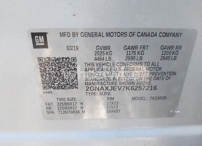 Photo 9 of 2019 Chevrolet Equinox (VIN 2GNAXJEV7K6257216)