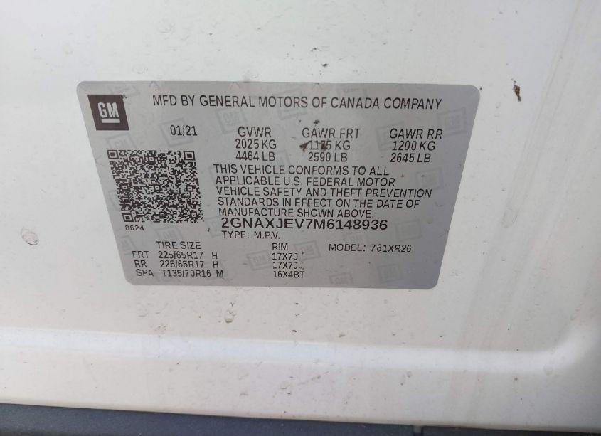 Photo 9 of 2021 Chevrolet Equinox FWD 2FL (VIN 2GNAXJEV7M6148936)