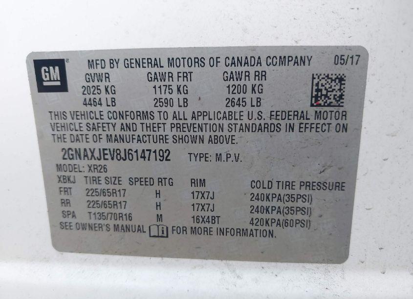 Photo 9 of 2018 Chevrolet Equinox LT (VIN 2GNAXJEV8J6147192)