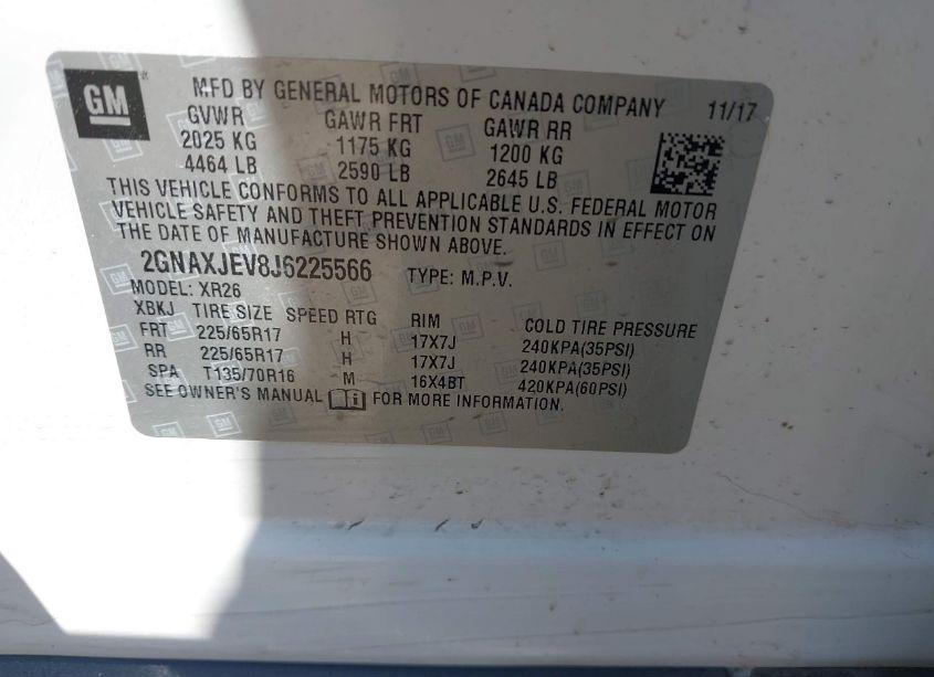 Photo 9 of 2018 Chevrolet Equinox LT (VIN 2GNAXJEV8J6225566)