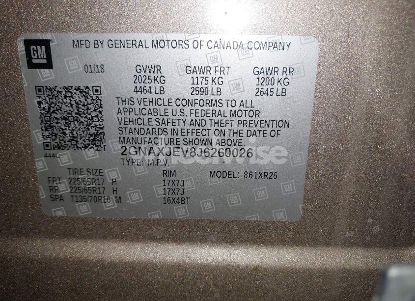 Photo 9 of 2018 Chevrolet Equinox LT (VIN 2GNAXJEV8J6260026)