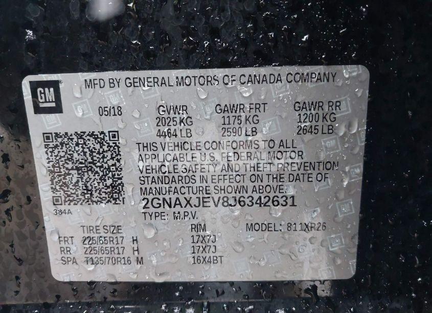 Photo 9 of 2018 Chevrolet Equinox LT (VIN 2GNAXJEV8J6342631)