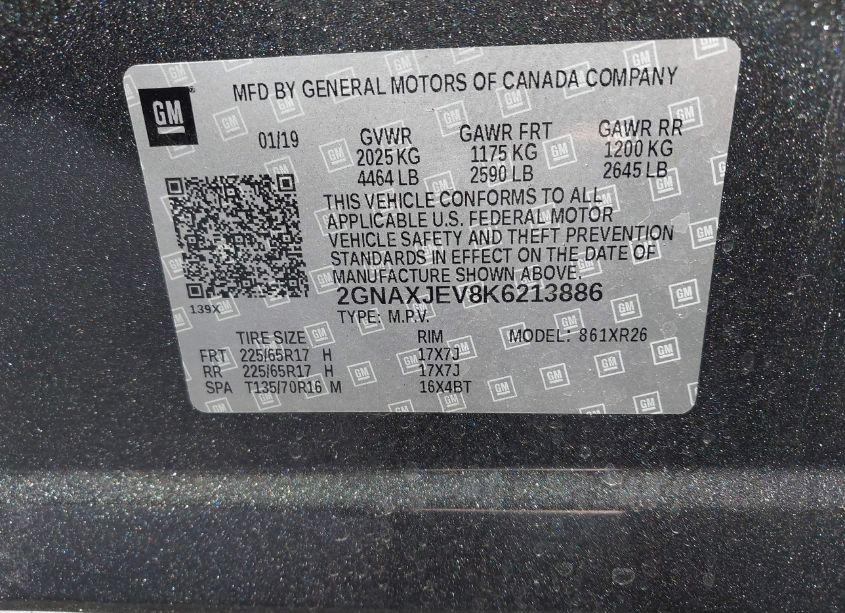 Photo 9 of 2019 Chevrolet Equinox LT (VIN 2GNAXJEV8K6213886)