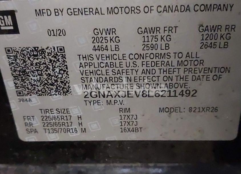 Photo 9 of 2020 Chevrolet Equinox FWD 2FL (VIN 2GNAXJEV8L6211492)