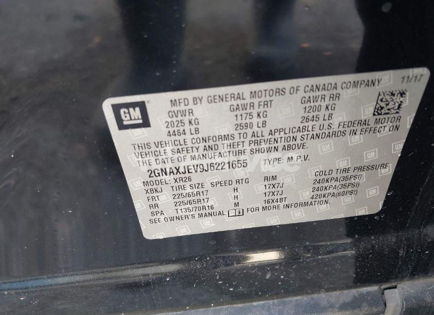 Photo 9 of 2018 Chevrolet Equinox LT (VIN 2GNAXJEV9J6221655)