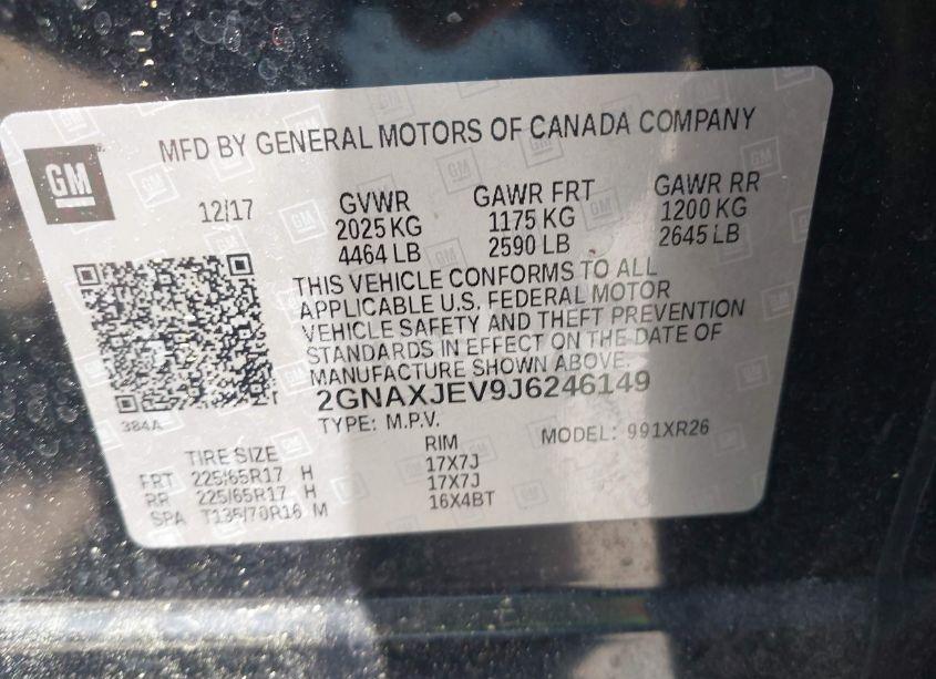 Photo 9 of 2018 Chevrolet Equinox LT (VIN 2GNAXJEV9J6246149)