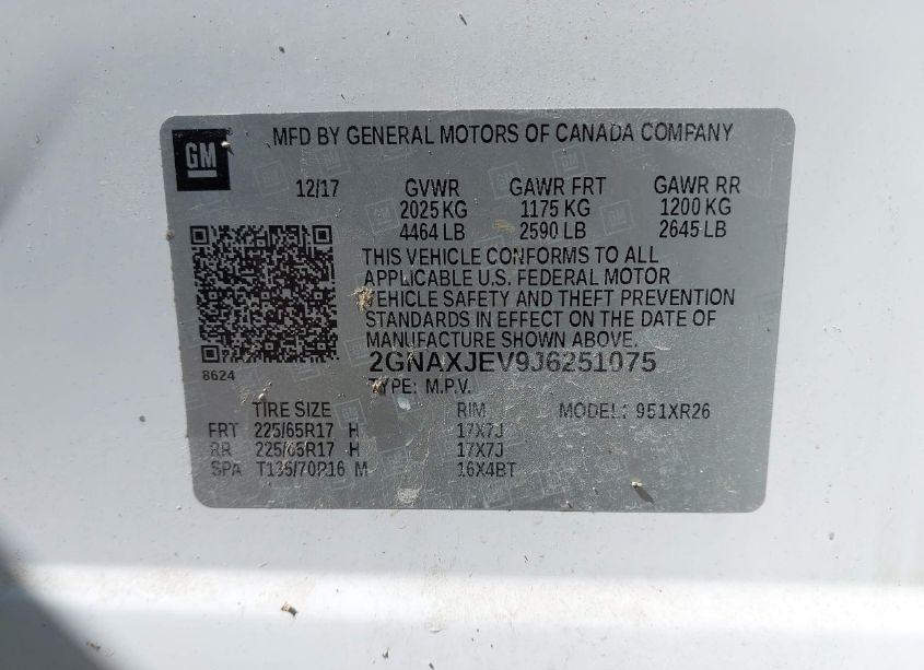 Photo 9 of 2018 Chevrolet Equinox LT (VIN 2GNAXJEV9J6251075)