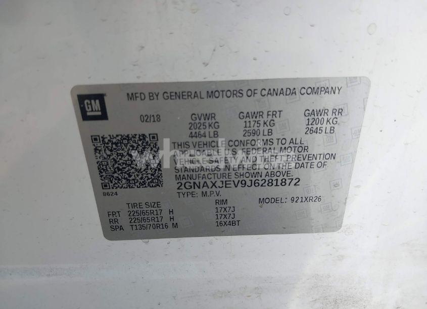 Photo 9 of 2018 Chevrolet Equinox LT (VIN 2GNAXJEV9J6281872)