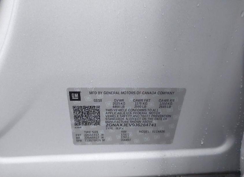 Photo 9 of 2018 Chevrolet Equinox LT (VIN 2GNAXJEV9J6284741)