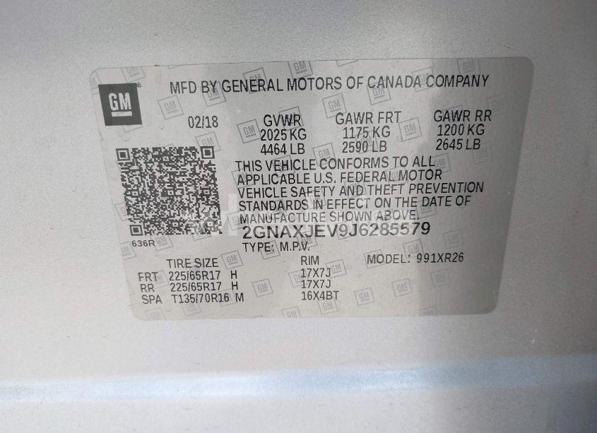 Photo 9 of 2018 Chevrolet Equinox LT (VIN 2GNAXJEV9J6285579)