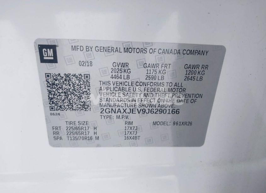 Photo 9 of 2018 Chevrolet Equinox LT (VIN 2GNAXJEV9J6290166)