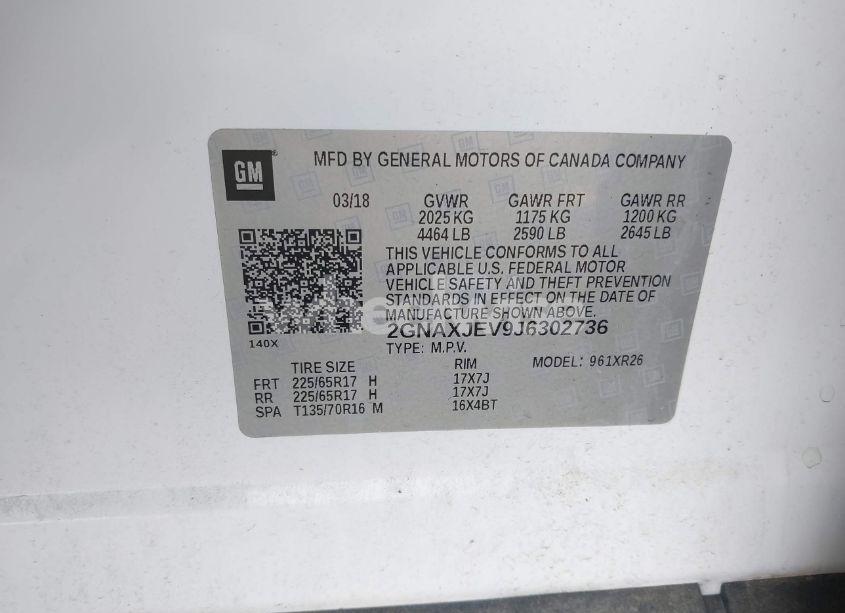 Photo 9 of 2018 Chevrolet Equinox LT (VIN 2GNAXJEV9J6302736)