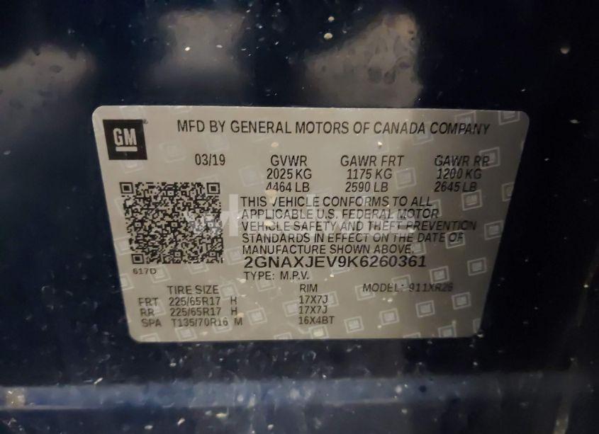 Photo 9 of 2019 Chevrolet Equinox LT (VIN 2GNAXJEV9K6260361)