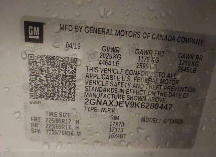 Photo 9 of 2019 Chevrolet Equinox LT (VIN 2GNAXJEV9K6280447)