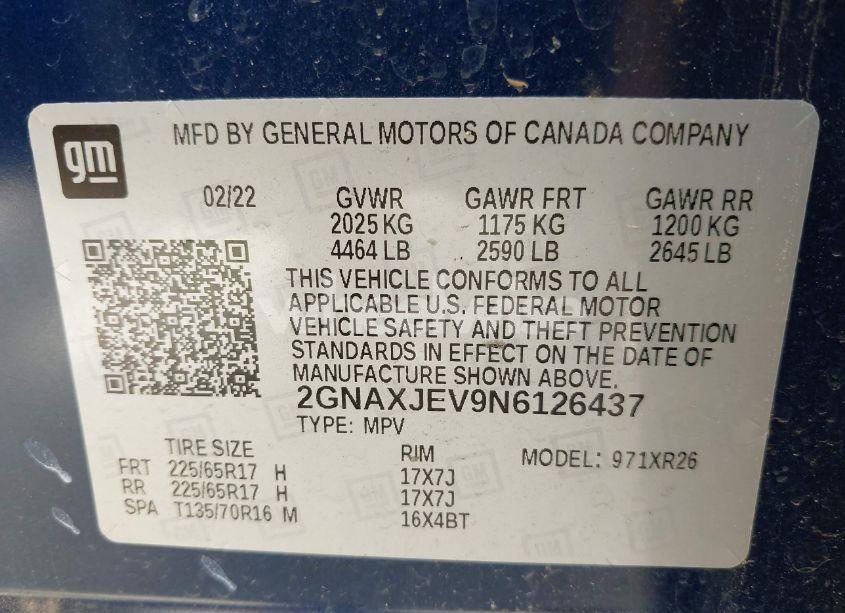 Photo 9 of 2022 Chevrolet Equinox FWD 2FL (VIN 2GNAXJEV9N6126437)