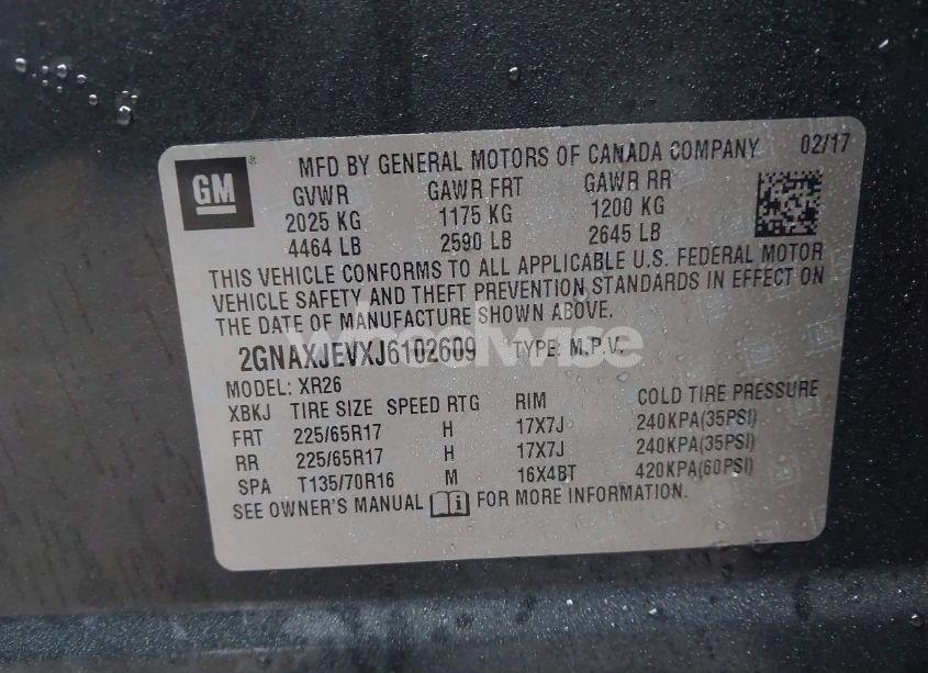 Photo 9 of 2018 Chevrolet Equinox LT (VIN 2GNAXJEVXJ6102609)