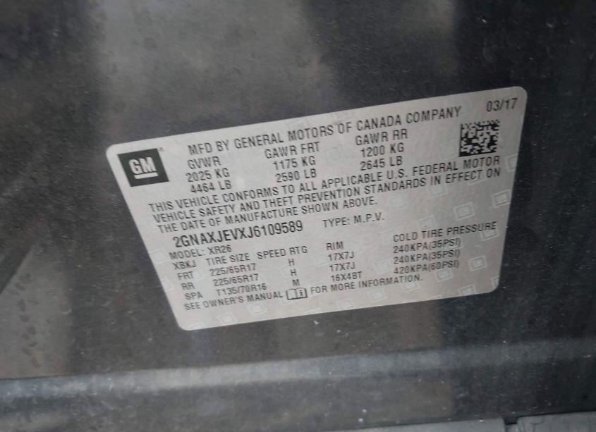 Photo 9 of 2018 Chevrolet Equinox LT (VIN 2GNAXJEVXJ6109589)