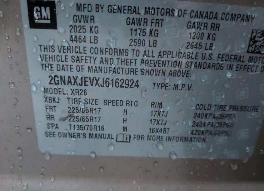 Photo 9 of 2018 Chevrolet Equinox LT (VIN 2GNAXJEVXJ6162924)