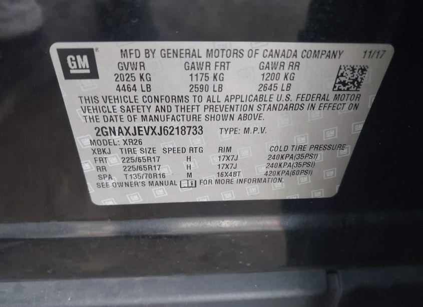 Photo 9 of 2018 Chevrolet Equinox LT (VIN 2GNAXJEVXJ6218733)