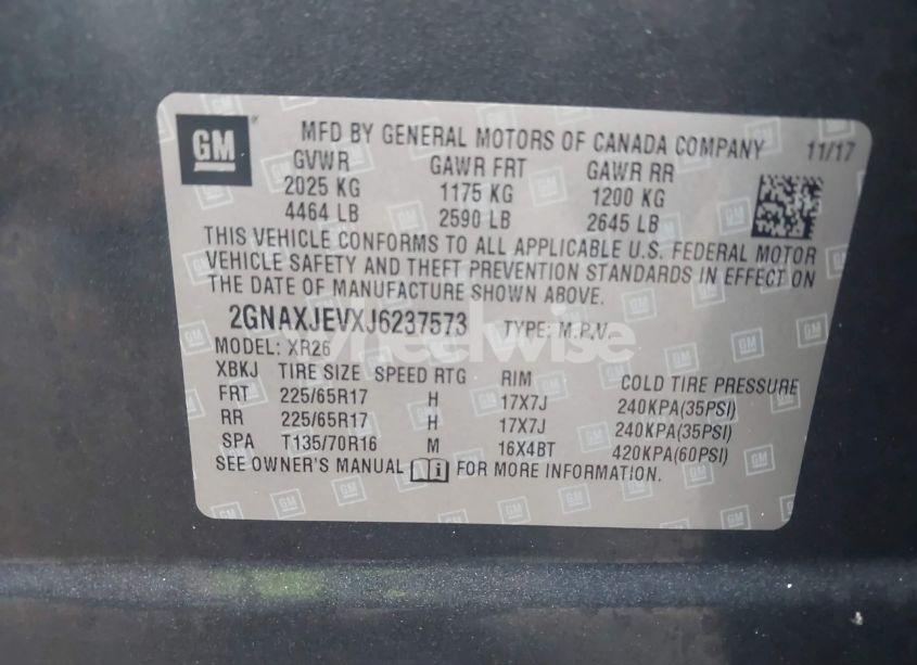 Photo 9 of 2018 Chevrolet Equinox LT (VIN 2GNAXJEVXJ6237573)