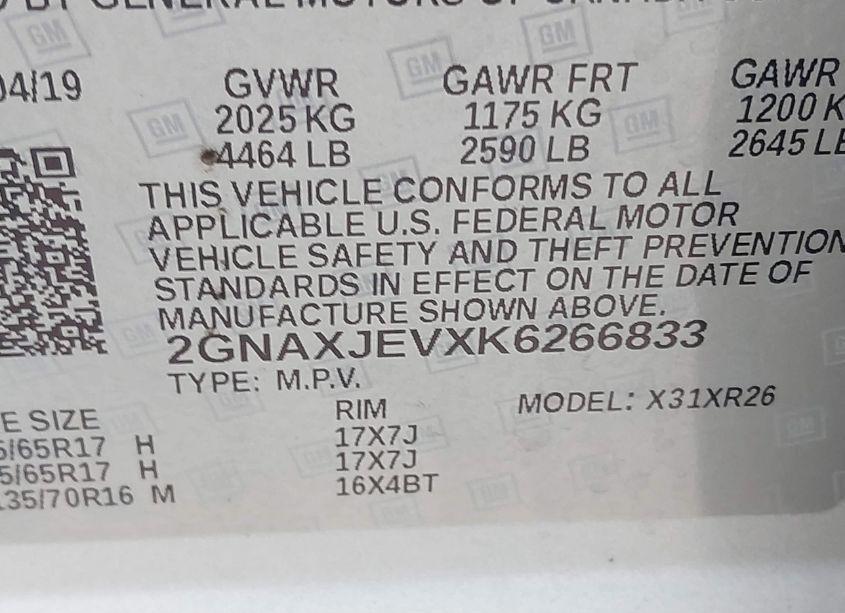 Photo 9 of 2019 Chevrolet Equinox LT (VIN 2GNAXJEVXK6266833)