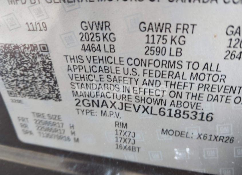 Photo 9 of 2020 Chevrolet Equinox FWD 2FL (VIN 2GNAXJEVXL6185316)