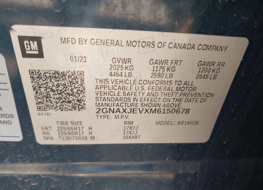 Photo 9 of 2021 Chevrolet Equinox FWD 2FL (VIN 2GNAXJEVXM6150678)