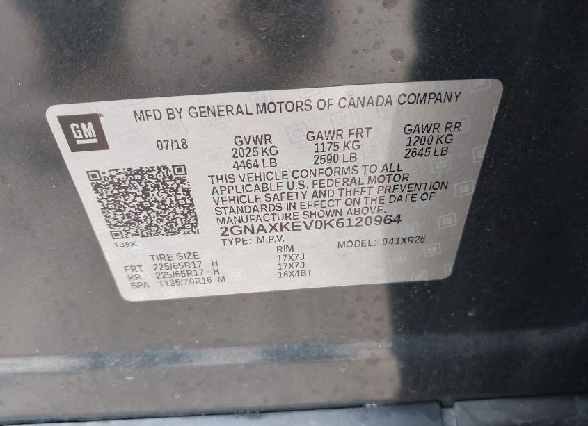 Photo 9 of 2019 Chevrolet Equinox LT (VIN 2GNAXKEV0K6120964)