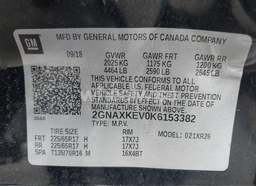 Photo 9 of 2019 Chevrolet Equinox LT (VIN 2GNAXKEV0K6153382)